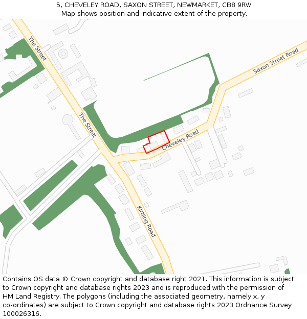 5, CHEVELEY ROAD, SAXON STREET, NEWMARKET, CB8 9RW: Location map and indicative extent of plot