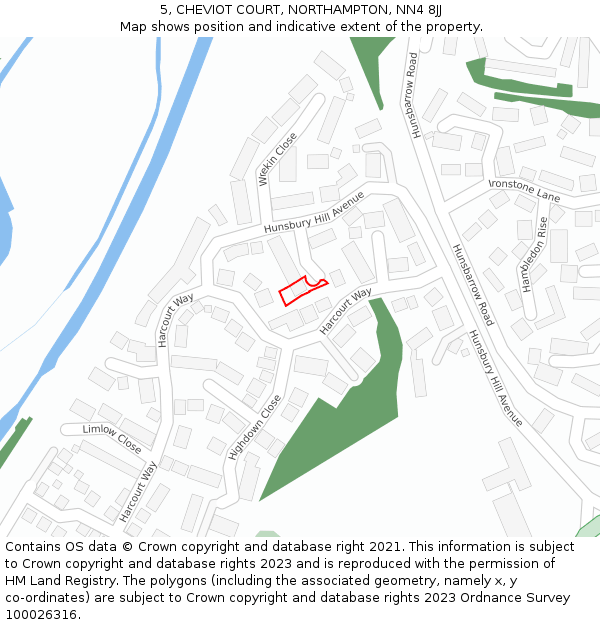 5, CHEVIOT COURT, NORTHAMPTON, NN4 8JJ: Location map and indicative extent of plot