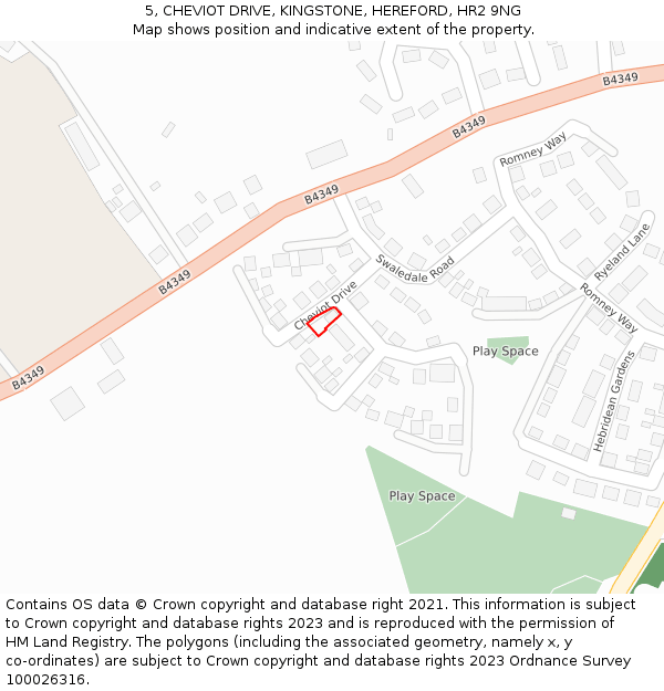 5, CHEVIOT DRIVE, KINGSTONE, HEREFORD, HR2 9NG: Location map and indicative extent of plot