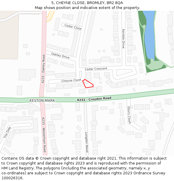 5, CHEYNE CLOSE, BROMLEY, BR2 8QA: Location map and indicative extent of plot