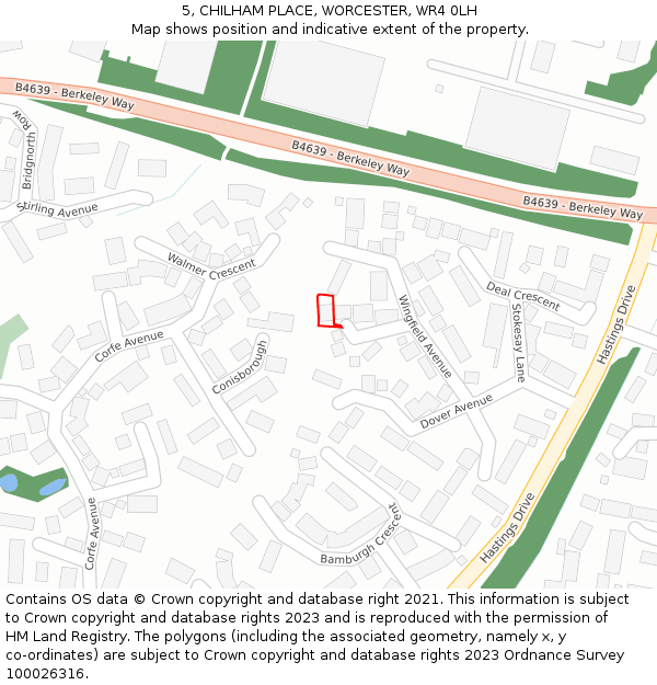 5, CHILHAM PLACE, WORCESTER, WR4 0LH: Location map and indicative extent of plot
