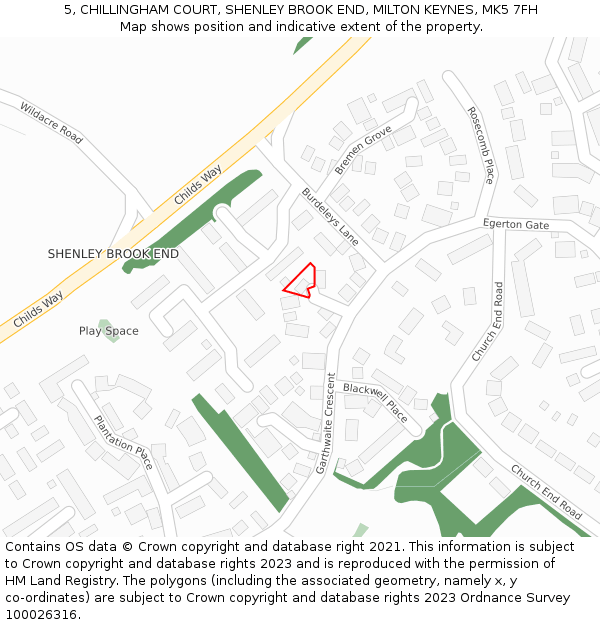 5, CHILLINGHAM COURT, SHENLEY BROOK END, MILTON KEYNES, MK5 7FH: Location map and indicative extent of plot