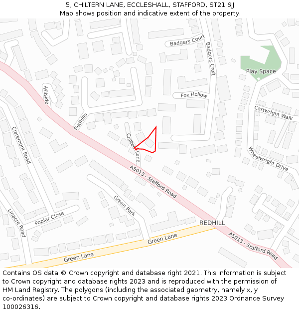 5, CHILTERN LANE, ECCLESHALL, STAFFORD, ST21 6JJ: Location map and indicative extent of plot