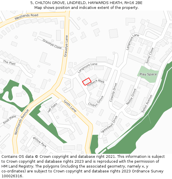 5, CHILTON GROVE, LINDFIELD, HAYWARDS HEATH, RH16 2BE: Location map and indicative extent of plot