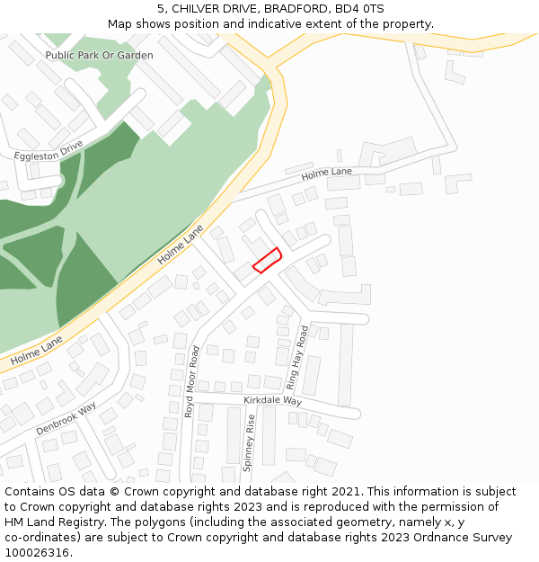 5, CHILVER DRIVE, BRADFORD, BD4 0TS: Location map and indicative extent of plot