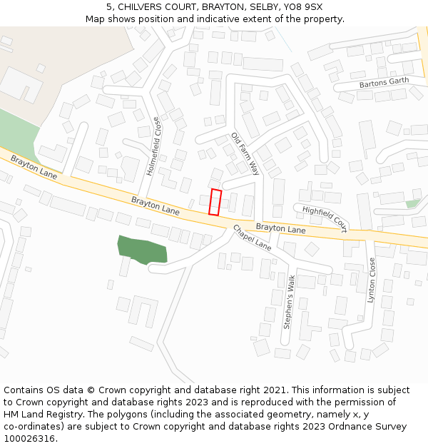 5, CHILVERS COURT, BRAYTON, SELBY, YO8 9SX: Location map and indicative extent of plot