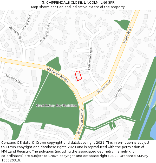 5, CHIPPENDALE CLOSE, LINCOLN, LN6 3PR: Location map and indicative extent of plot