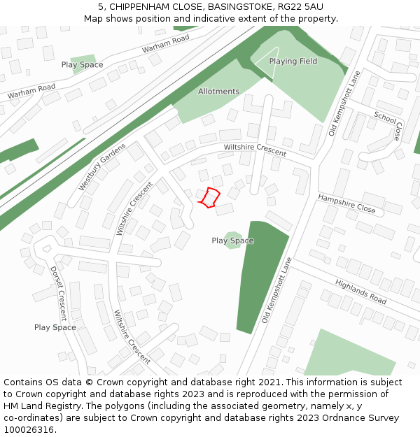 5, CHIPPENHAM CLOSE, BASINGSTOKE, RG22 5AU: Location map and indicative extent of plot