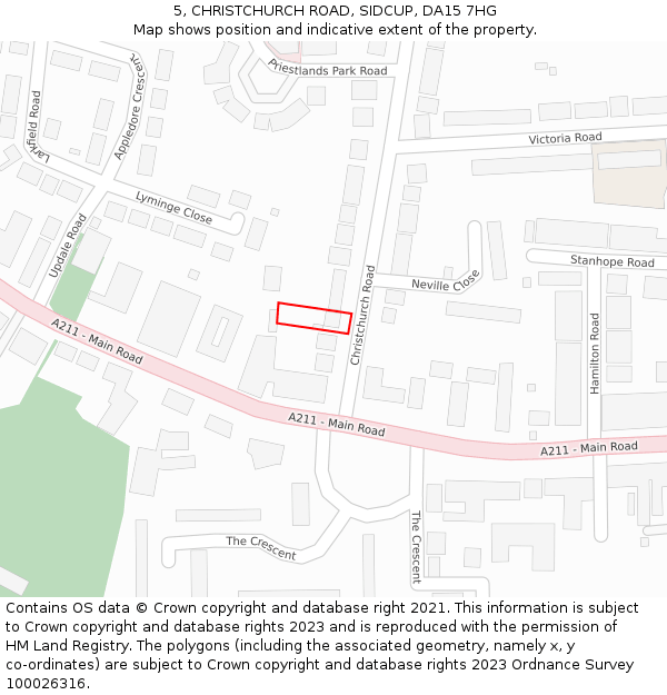 5, CHRISTCHURCH ROAD, SIDCUP, DA15 7HG: Location map and indicative extent of plot