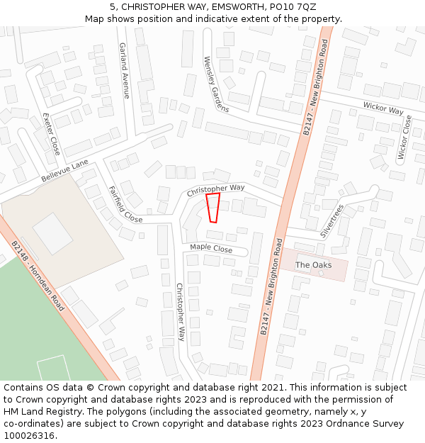 5, CHRISTOPHER WAY, EMSWORTH, PO10 7QZ: Location map and indicative extent of plot