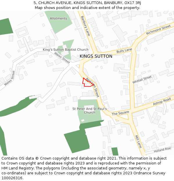 5, CHURCH AVENUE, KINGS SUTTON, BANBURY, OX17 3RJ: Location map and indicative extent of plot