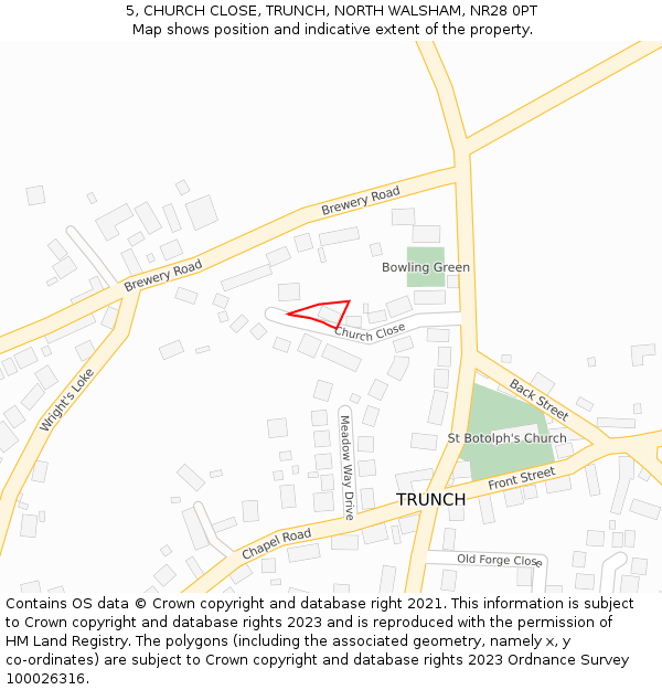 5, CHURCH CLOSE, TRUNCH, NORTH WALSHAM, NR28 0PT: Location map and indicative extent of plot