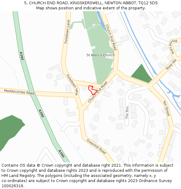 5, CHURCH END ROAD, KINGSKERSWELL, NEWTON ABBOT, TQ12 5DS: Location map and indicative extent of plot