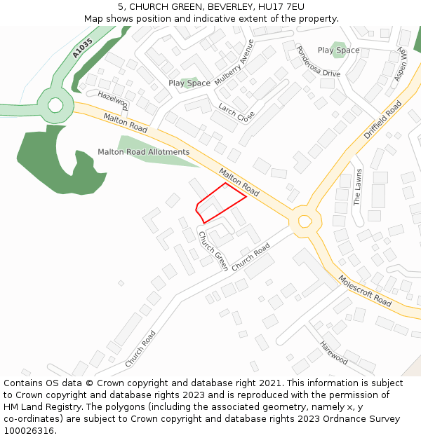 5, CHURCH GREEN, BEVERLEY, HU17 7EU: Location map and indicative extent of plot