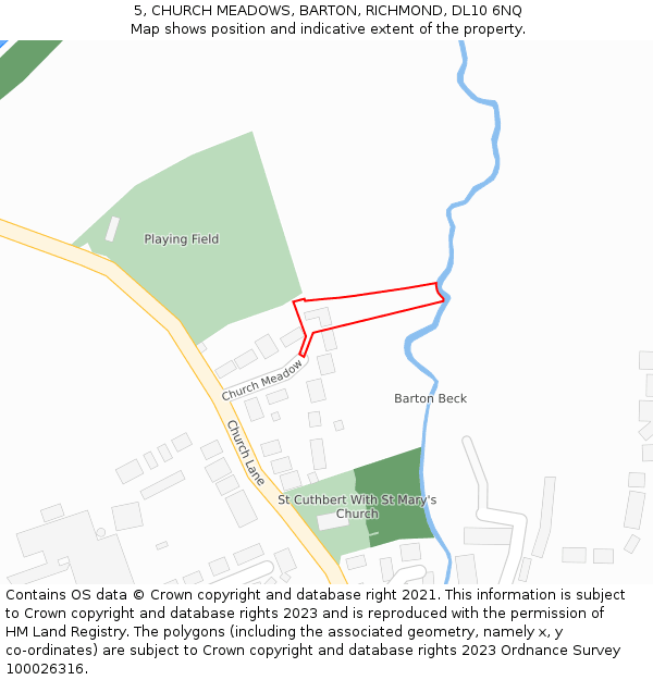 5, CHURCH MEADOWS, BARTON, RICHMOND, DL10 6NQ: Location map and indicative extent of plot