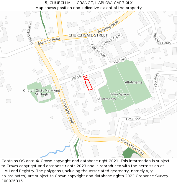 5, CHURCH MILL GRANGE, HARLOW, CM17 0LX: Location map and indicative extent of plot