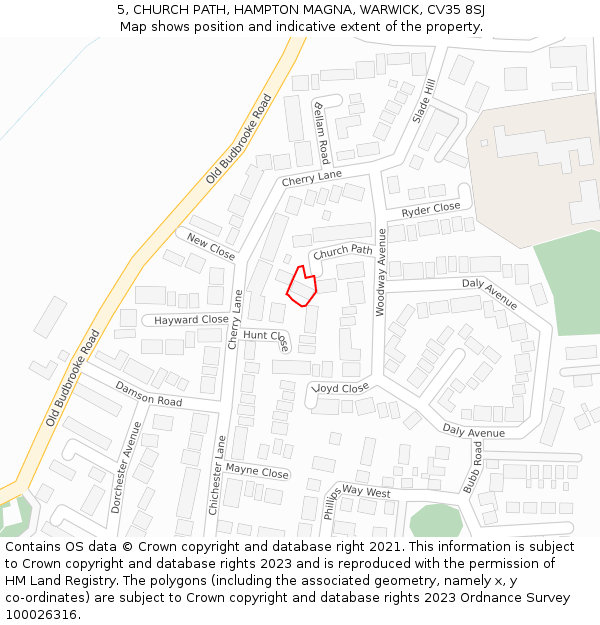 5, CHURCH PATH, HAMPTON MAGNA, WARWICK, CV35 8SJ: Location map and indicative extent of plot