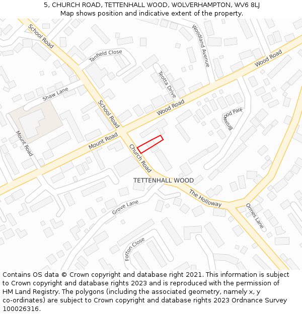 5, CHURCH ROAD, TETTENHALL WOOD, WOLVERHAMPTON, WV6 8LJ: Location map and indicative extent of plot