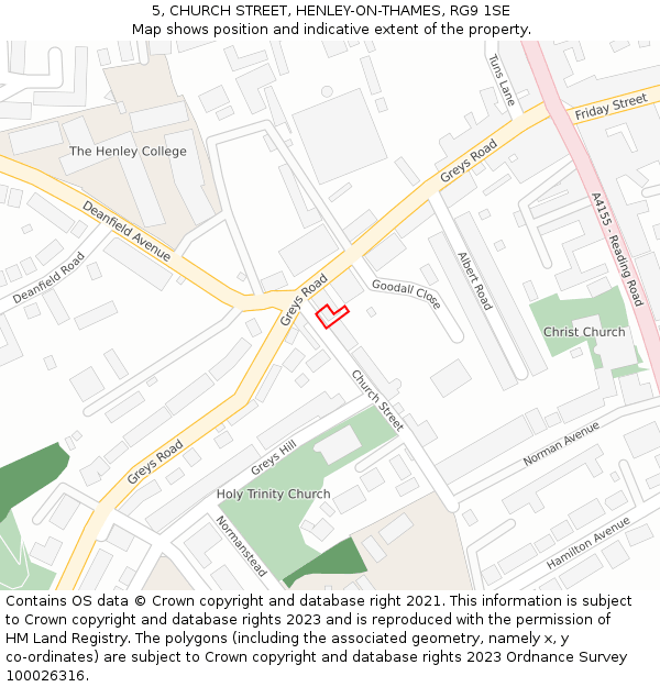 5, CHURCH STREET, HENLEY-ON-THAMES, RG9 1SE: Location map and indicative extent of plot