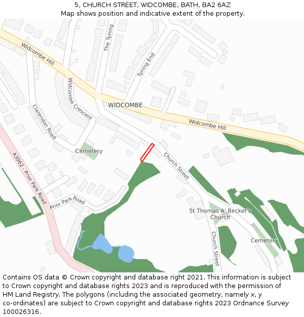 5, CHURCH STREET, WIDCOMBE, BATH, BA2 6AZ: Location map and indicative extent of plot