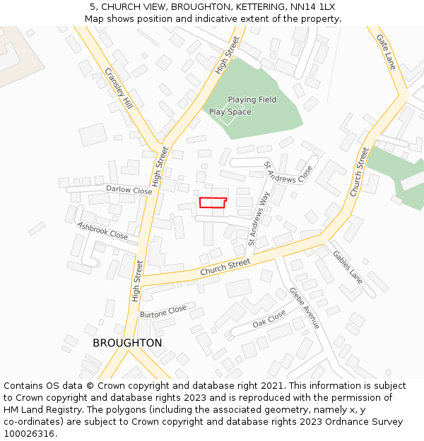 5, CHURCH VIEW, BROUGHTON, KETTERING, NN14 1LX: Location map and indicative extent of plot