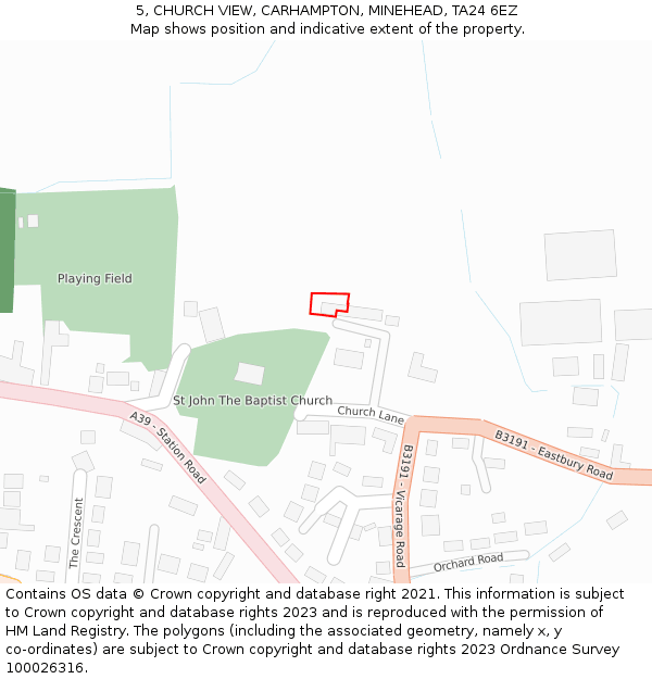 5, CHURCH VIEW, CARHAMPTON, MINEHEAD, TA24 6EZ: Location map and indicative extent of plot