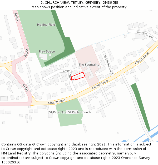 5, CHURCH VIEW, TETNEY, GRIMSBY, DN36 5JS: Location map and indicative extent of plot