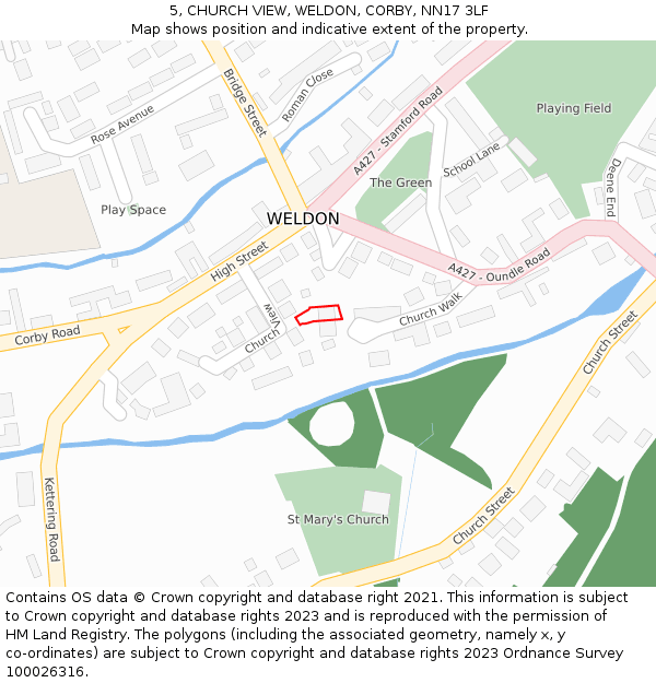 5, CHURCH VIEW, WELDON, CORBY, NN17 3LF: Location map and indicative extent of plot