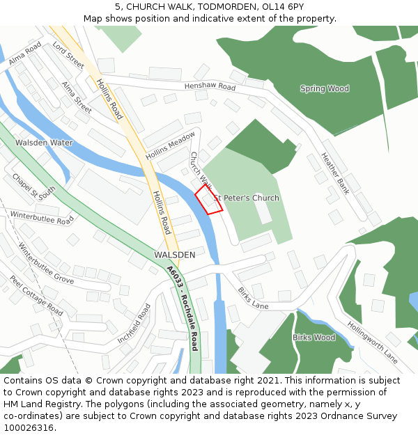 5, CHURCH WALK, TODMORDEN, OL14 6PY: Location map and indicative extent of plot