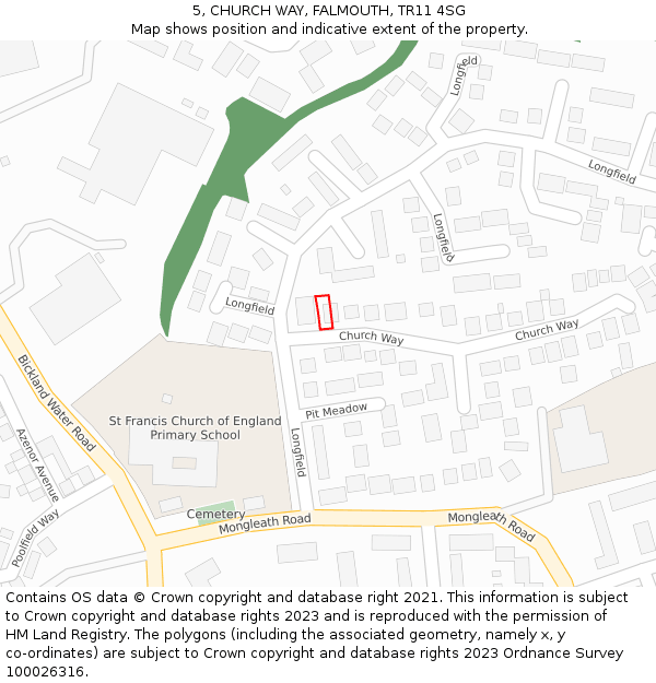 5, CHURCH WAY, FALMOUTH, TR11 4SG: Location map and indicative extent of plot