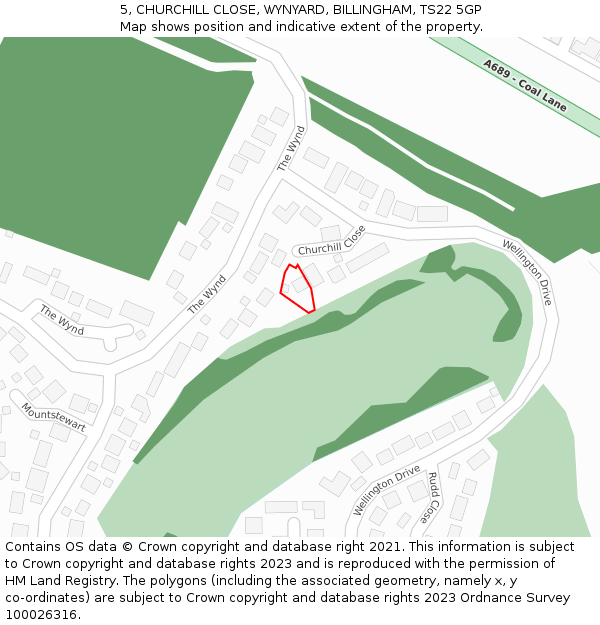 5, CHURCHILL CLOSE, WYNYARD, BILLINGHAM, TS22 5GP: Location map and indicative extent of plot