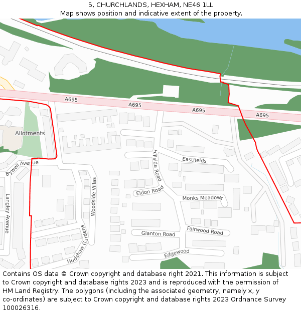 5, CHURCHLANDS, HEXHAM, NE46 1LL: Location map and indicative extent of plot