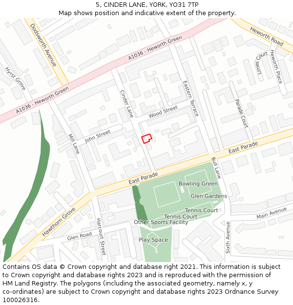 5, CINDER LANE, YORK, YO31 7TP: Location map and indicative extent of plot