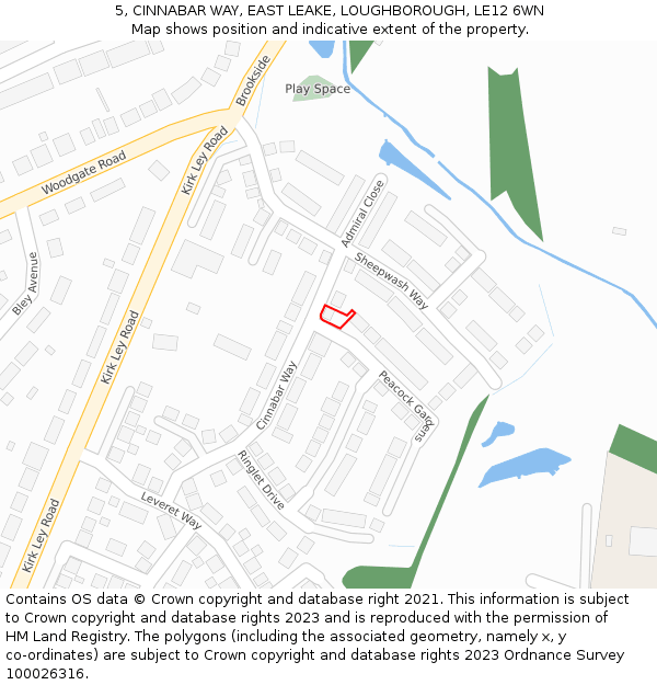 5, CINNABAR WAY, EAST LEAKE, LOUGHBOROUGH, LE12 6WN: Location map and indicative extent of plot