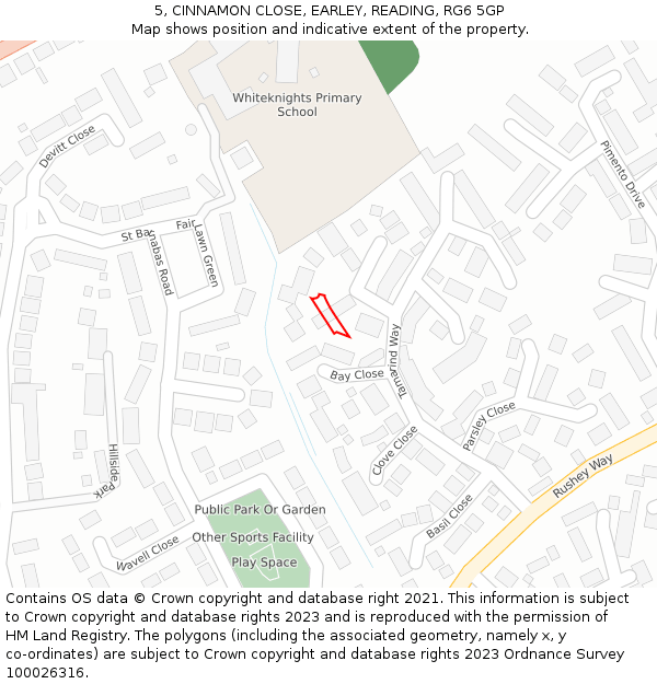 5, CINNAMON CLOSE, EARLEY, READING, RG6 5GP: Location map and indicative extent of plot