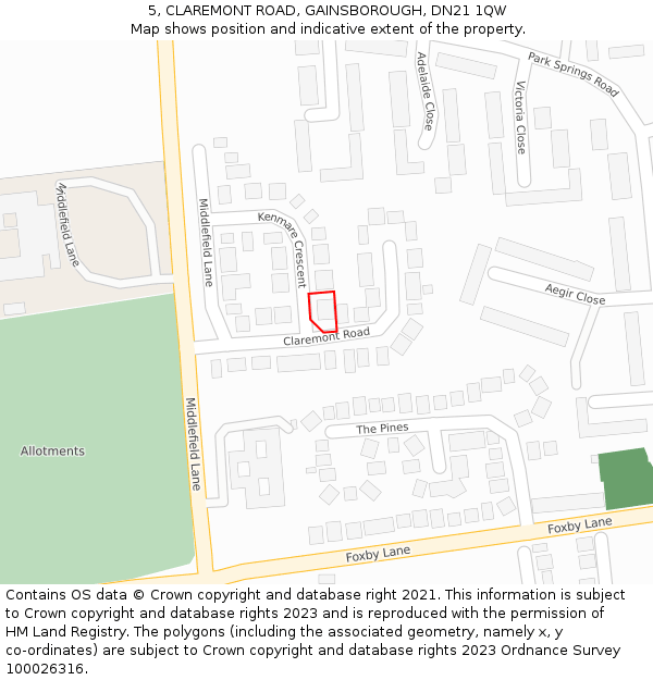 5, CLAREMONT ROAD, GAINSBOROUGH, DN21 1QW: Location map and indicative extent of plot