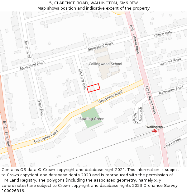 5, CLARENCE ROAD, WALLINGTON, SM6 0EW: Location map and indicative extent of plot