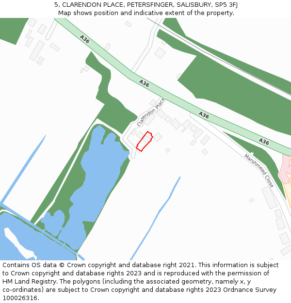 5, CLARENDON PLACE, PETERSFINGER, SALISBURY, SP5 3FJ: Location map and indicative extent of plot