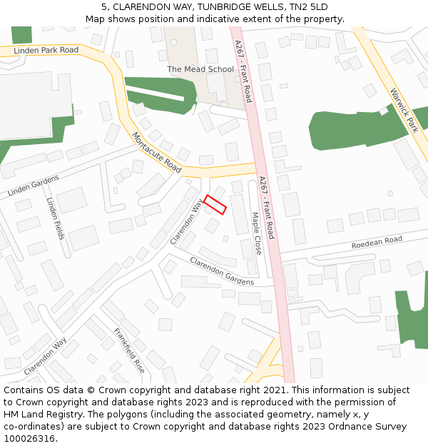 5, CLARENDON WAY, TUNBRIDGE WELLS, TN2 5LD: Location map and indicative extent of plot