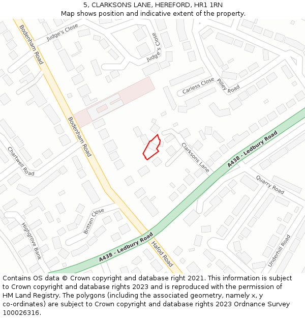 5, CLARKSONS LANE, HEREFORD, HR1 1RN: Location map and indicative extent of plot