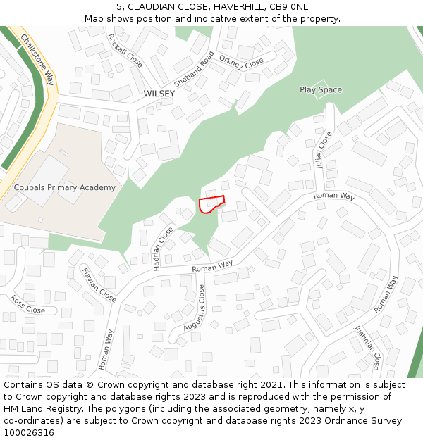 5, CLAUDIAN CLOSE, HAVERHILL, CB9 0NL: Location map and indicative extent of plot