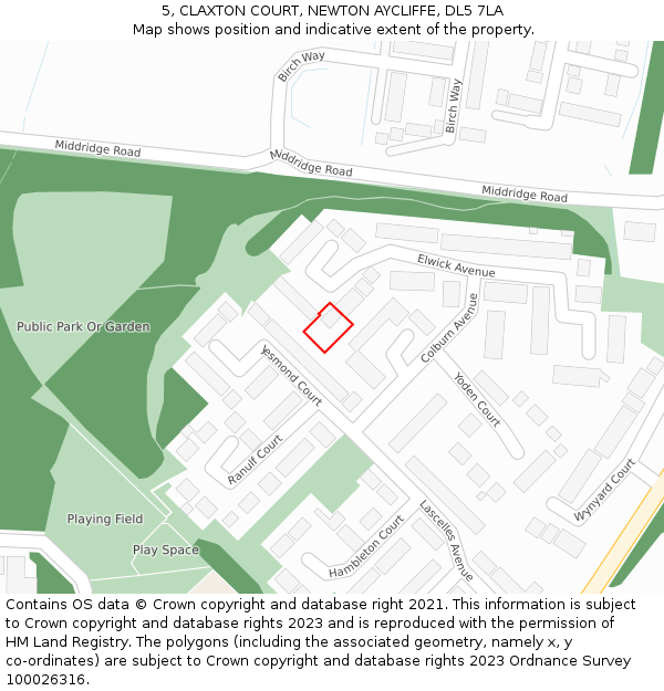 5, CLAXTON COURT, NEWTON AYCLIFFE, DL5 7LA: Location map and indicative extent of plot