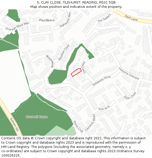 5, CLAY CLOSE, TILEHURST, READING, RG31 5QB: Location map and indicative extent of plot