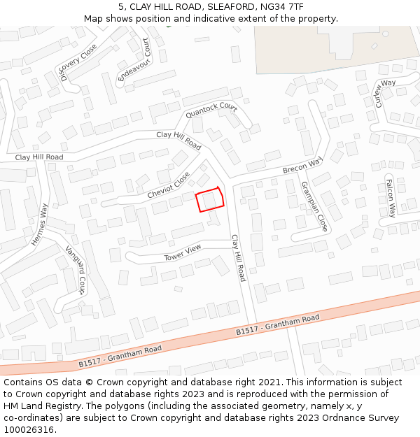 5, CLAY HILL ROAD, SLEAFORD, NG34 7TF: Location map and indicative extent of plot