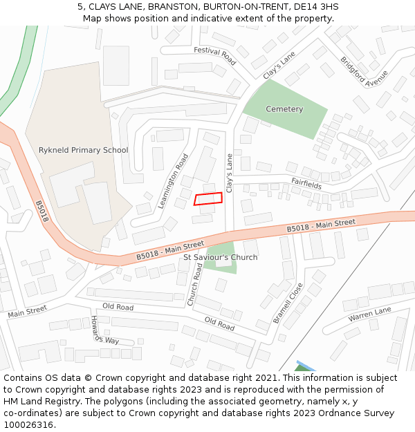 5, CLAYS LANE, BRANSTON, BURTON-ON-TRENT, DE14 3HS: Location map and indicative extent of plot