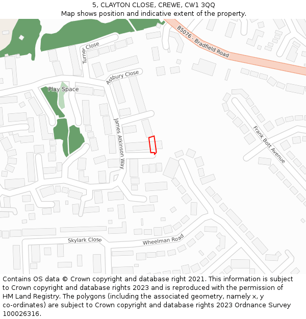 5, CLAYTON CLOSE, CREWE, CW1 3QQ: Location map and indicative extent of plot