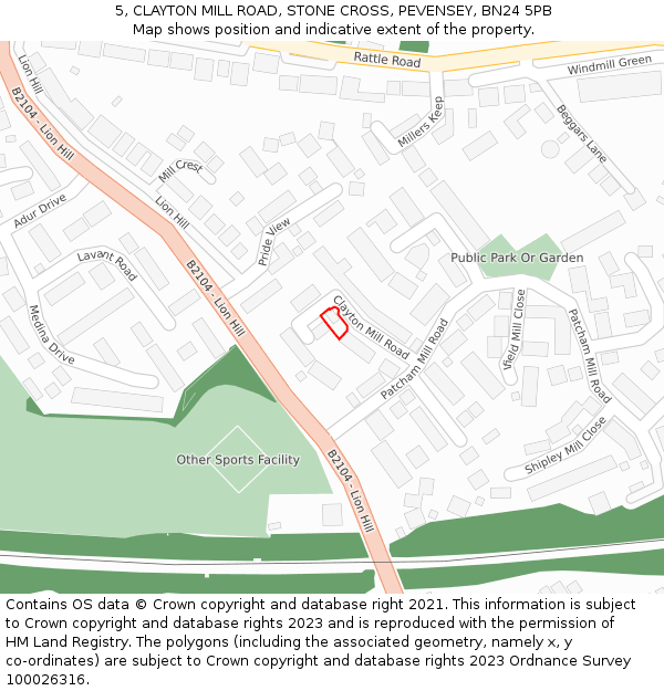 5, CLAYTON MILL ROAD, STONE CROSS, PEVENSEY, BN24 5PB: Location map and indicative extent of plot