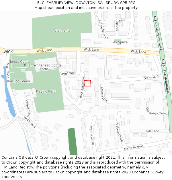 5, CLEARBURY VIEW, DOWNTON, SALISBURY, SP5 3FG: Location map and indicative extent of plot