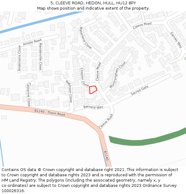 5, CLEEVE ROAD, HEDON, HULL, HU12 8PY: Location map and indicative extent of plot