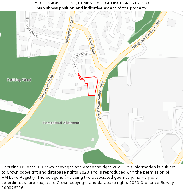 5, CLERMONT CLOSE, HEMPSTEAD, GILLINGHAM, ME7 3TQ: Location map and indicative extent of plot